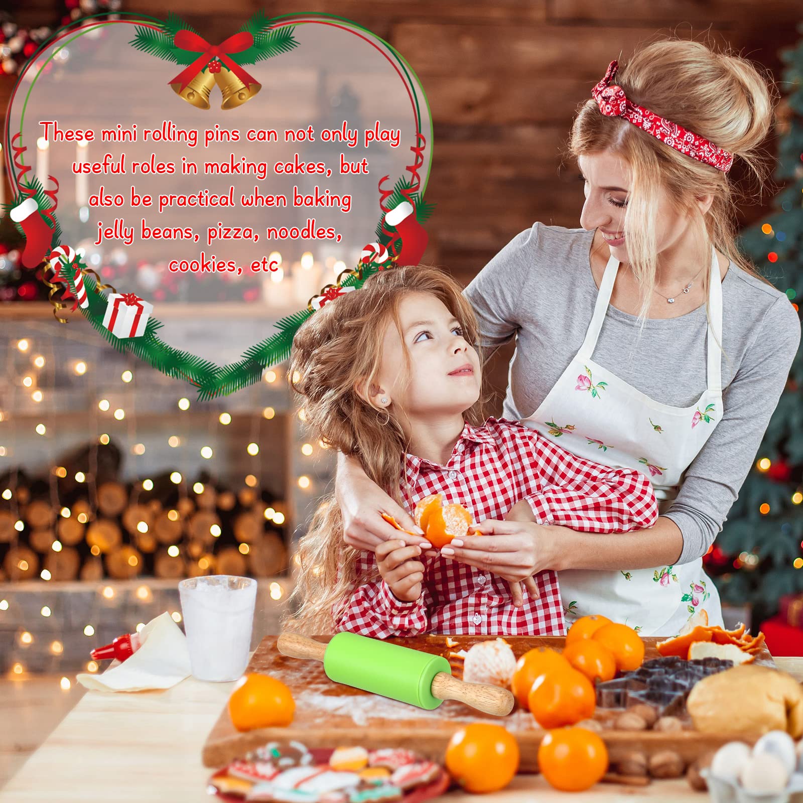 Mały wałek do ciasta dla dzieci, 25 cm, mini wałek do ciasta, silikonowe, drewniane wałki do pieczenia, nieprzywierający wałek do ciasta z drewnianym uchwytem, do kuchni, ciasta, ciasta, kremówki, 5