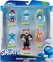 Smurfs Gargamel vs Smurfs 6-Figure Multipack: Articulated Papa Smurf, Smurfette, Brainy, Baby, Azrael & 3-Inch Gargamel Action Figures