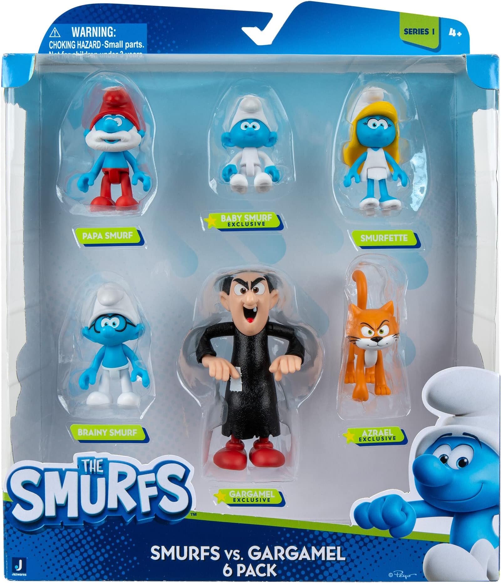 GARGAMEL VS Smurfs 6 Figure Multipack - Features 2-Inch Smurfette, Papa Smurf, Brainy Smurf, Baby Smurf, Azrael, 3-Inch Gargamel - Authentic Details, Blue