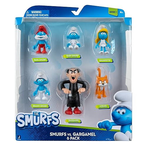 Paquete múltiple de 6 figuras GARGAMEL VS Smurfs, incluye pitufina de 2 pulgadas, papá pitufo, pitufo inteligente, pitufo bebé, Azrael y Gargamel de 3 pulgadas, detalles auténticos