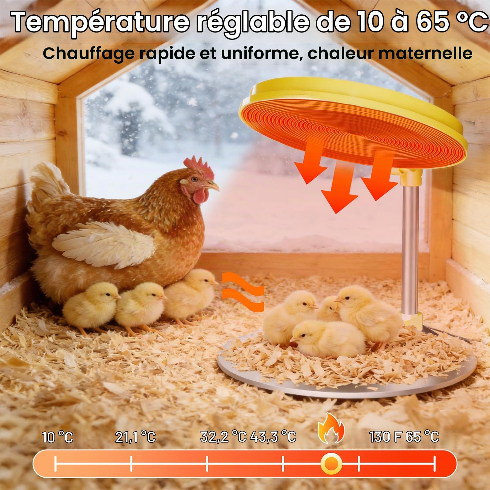 IVJ Plaque Chauffante Poussin avec Lumière LED, 45W Température Réglable Chauffage Poussin, Affichage Numérique Eleveuse Poussin