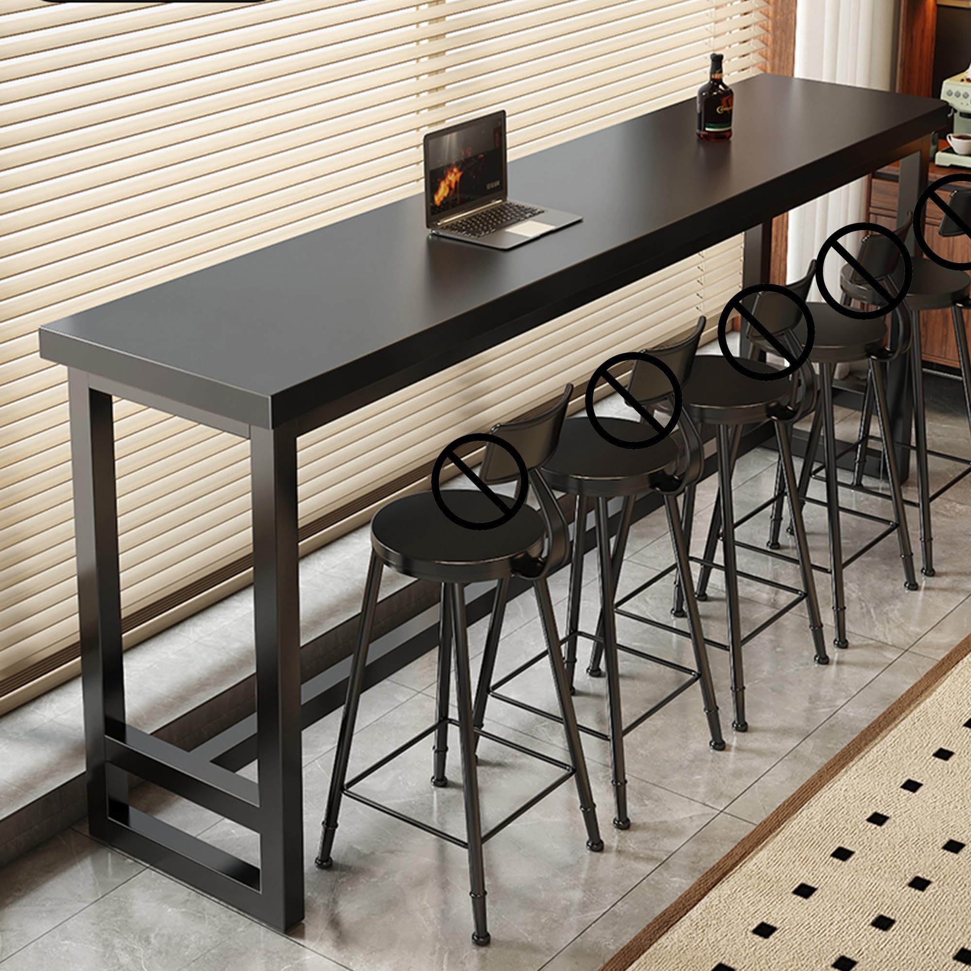 WXZXWXZX Long Narrow Bar High Top Table Counter Height Dining Table with Steel Frame for Pub Kitchen Coffee Shop Dining Room Living Room Small Space(Black,120x30x105cm)