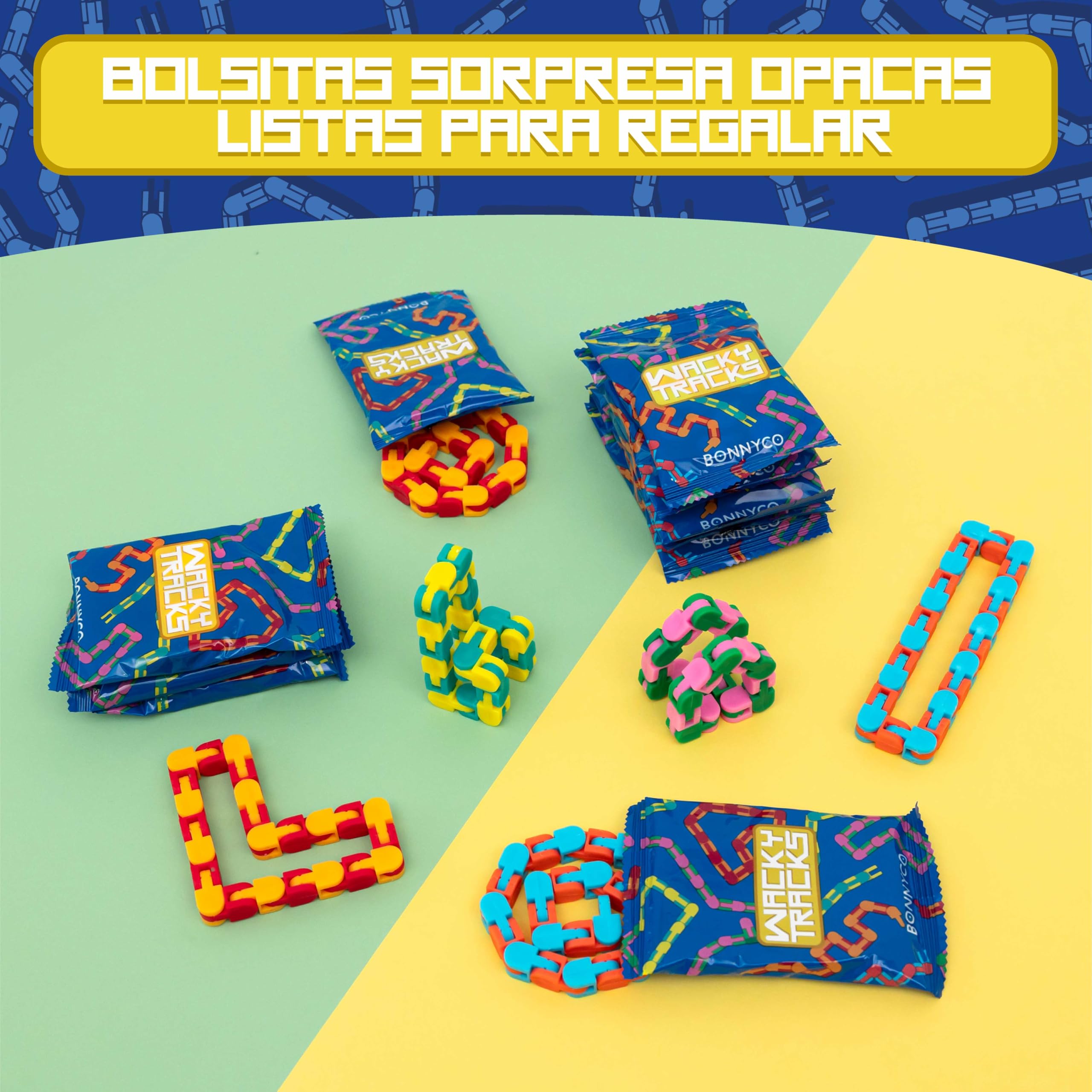 BONNYCO Wacky Tracks Pack 40 Juguetes Sensoriales de 3 a 12 Años. Regalos para Niños Cumpleaños Colegio en Bolsas Sorpresa, Detalles Infantiles para Invitados y Juegos Antiestrés