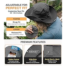 GearTOP Safari Hat for Men Sun Hats for Women UV Protection UPF 50+ Fishing, Gardening, Hiking Hat (22-23 1/2) Dark Grey