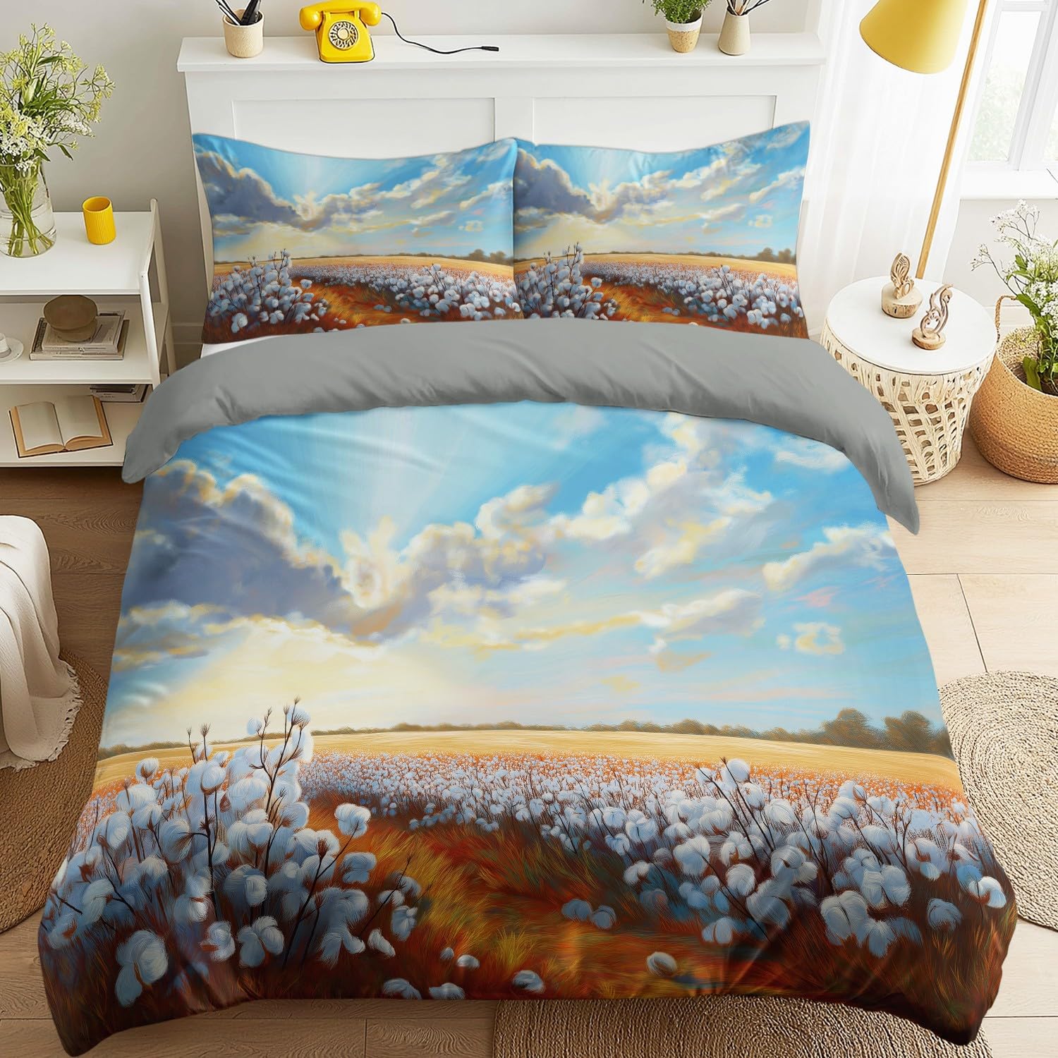 Housse de couette paysage champêtre 220x200 cm en microfibre avec zip