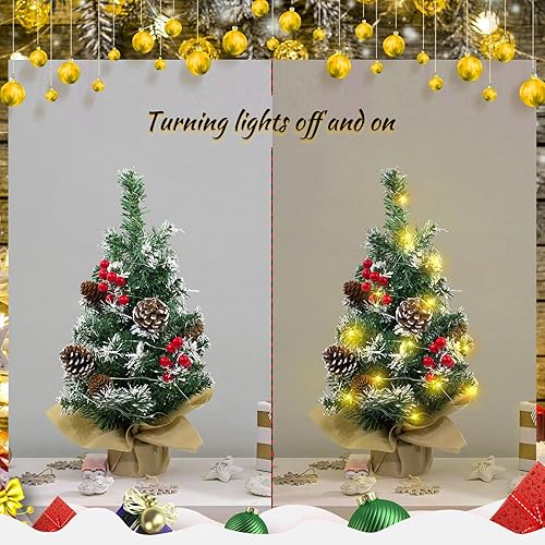 Miniatura 3 de LUZOGA Mini árbol de Navidad artificial de mesa, árbol de Navidad artificial de pino en miniatura con base de lino, perfecto para decoraciones de