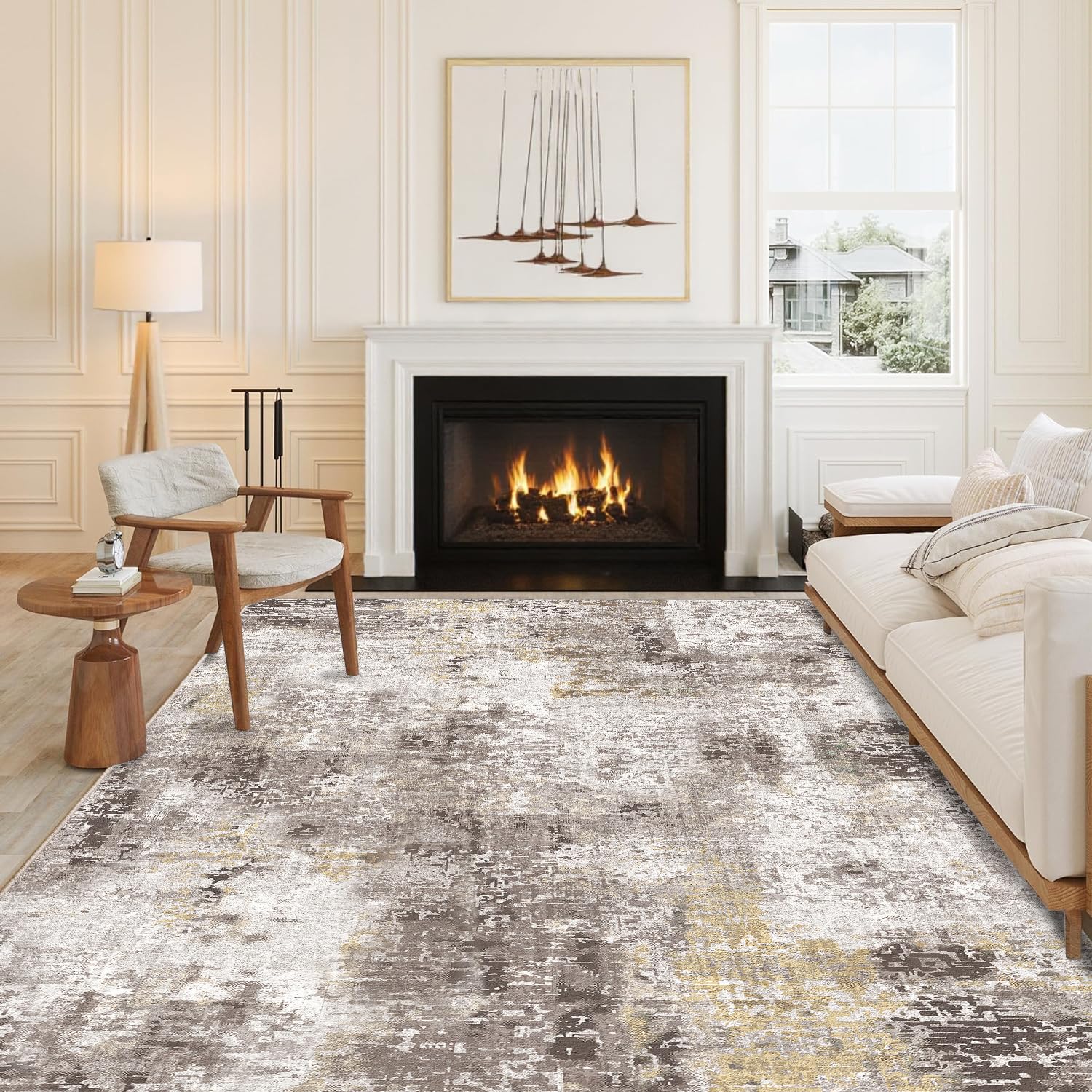 QD-Udreamy 8x10 Area Rugs - Machine Washable Area Rugs for Living Room, Soft Washable Rugs 8x10, Non-Slip Area Rug, Stain Resistant Abstract Low Pile Thin Rug