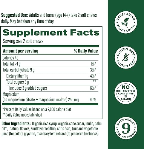 Miniatura 2 de MegaFood Relax  Calm - Masticables suaves de magnesio - Suplemento de magnesio de citrato y malato - Sin gluten vegetariano y hecho sin lácteos ni
