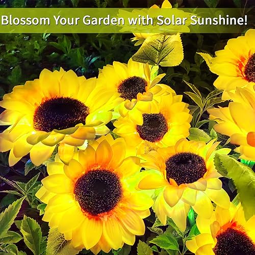 Miniatura 2 de Paquete de 2 luces solares para decoración de jardín al aire libre con 6 luces LED de girasol, luces solares impermeables al aire libre para