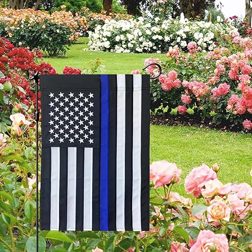 Miniatura 2 de Generic Bandera de jardín de línea azul fina de 12.5 x 18 pulgadas, bandera de policía estadounidense de doble cara, Blue Lives Matter
