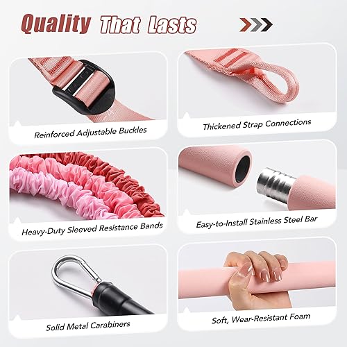 Miniatura 5 de ALongSong - Kit de barra de pilates, kit de barra de gimnasio con 6 bandas de resistencia de 20 a 50 libras, equipo de entrenamiento portátil en