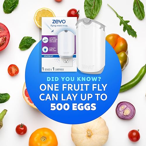 Miniatura 7 de Zevo Trampa para insectos voladores, trampa para moscas, trampa para moscas de fruta (2 bases enchufables + 2 cartuchos de repuesto)