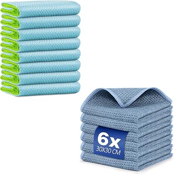 Streak Free Miracle Cleaning Cloth Pack of 8 and Waffle Weave Microfiber Cleaning Cloth for Dusting Blue Pack of 6