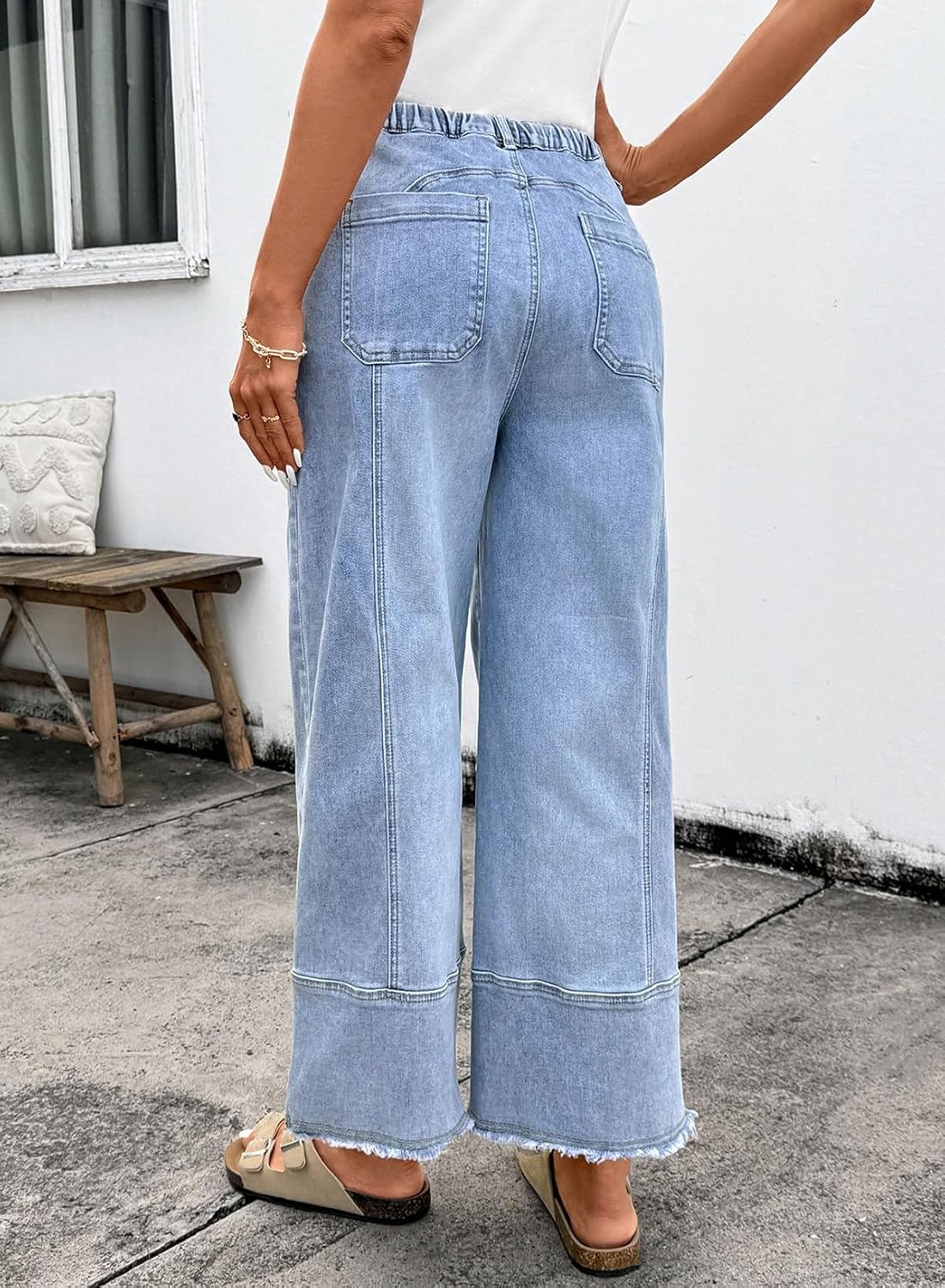 SHEWIN Women's Wide Leg Jeans High Waisted Baggy Jeans Stretchy Drawstring Denim Pants - Image 4