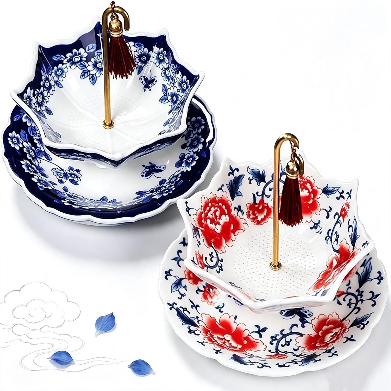 Pack de 2 Coladores de Té Paraguas, Infusor de Té de Cerámica Porcelana