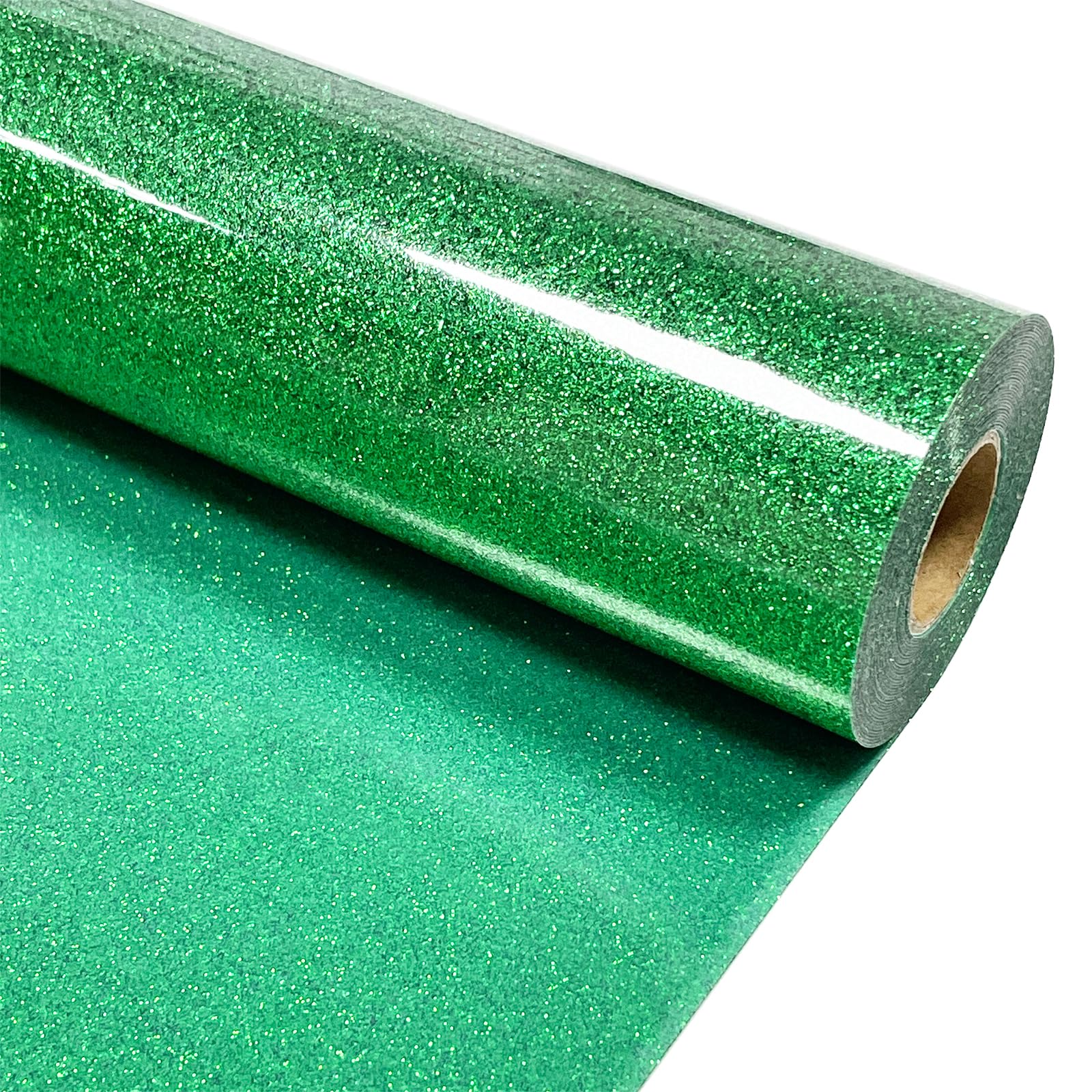 Green Glitter Heat Transfer Vinyl 12" x 15 ft HTV for Shirts, Glitter HTV for All Cutter Machine - Easy to Cut &amp; Weed for Heat Vinyl Design (Green)