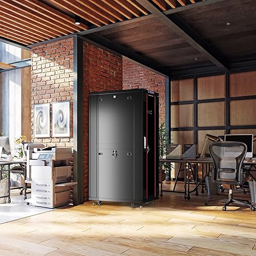 Miniatura 3 de Sysracks Gabinete de 37U de 39 pulgadas de profundidad para servidores, gabinete de servidor asequible con accesorios, pantalla LCD, termostato,