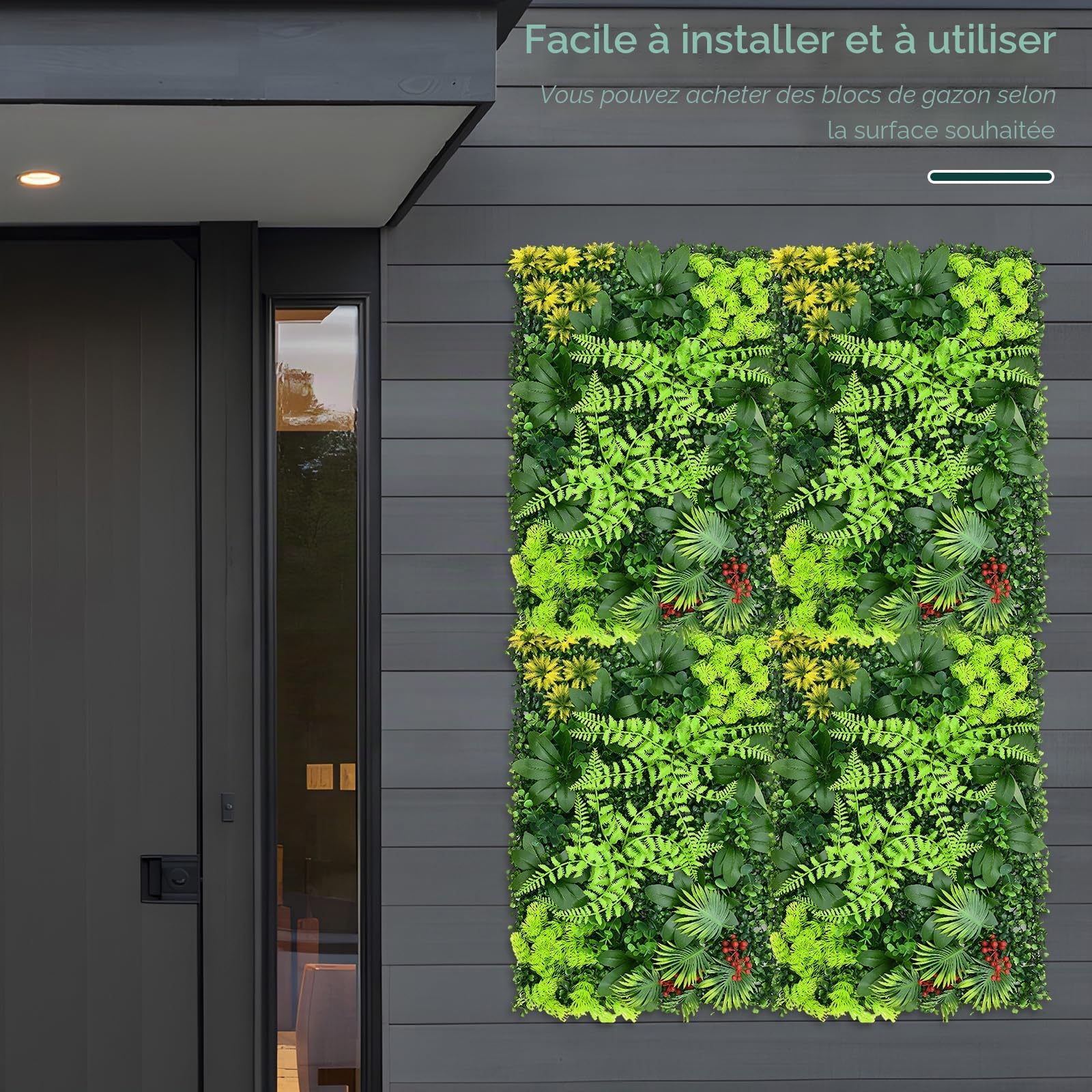 2 panneaux artificiels de mur vivant, panneaux muraux de plantes d'herbe 60x40 cm, panneaux de haie de protection de la vie privée verts pour mur vivant, clôture pour jardin à domicile, printemps