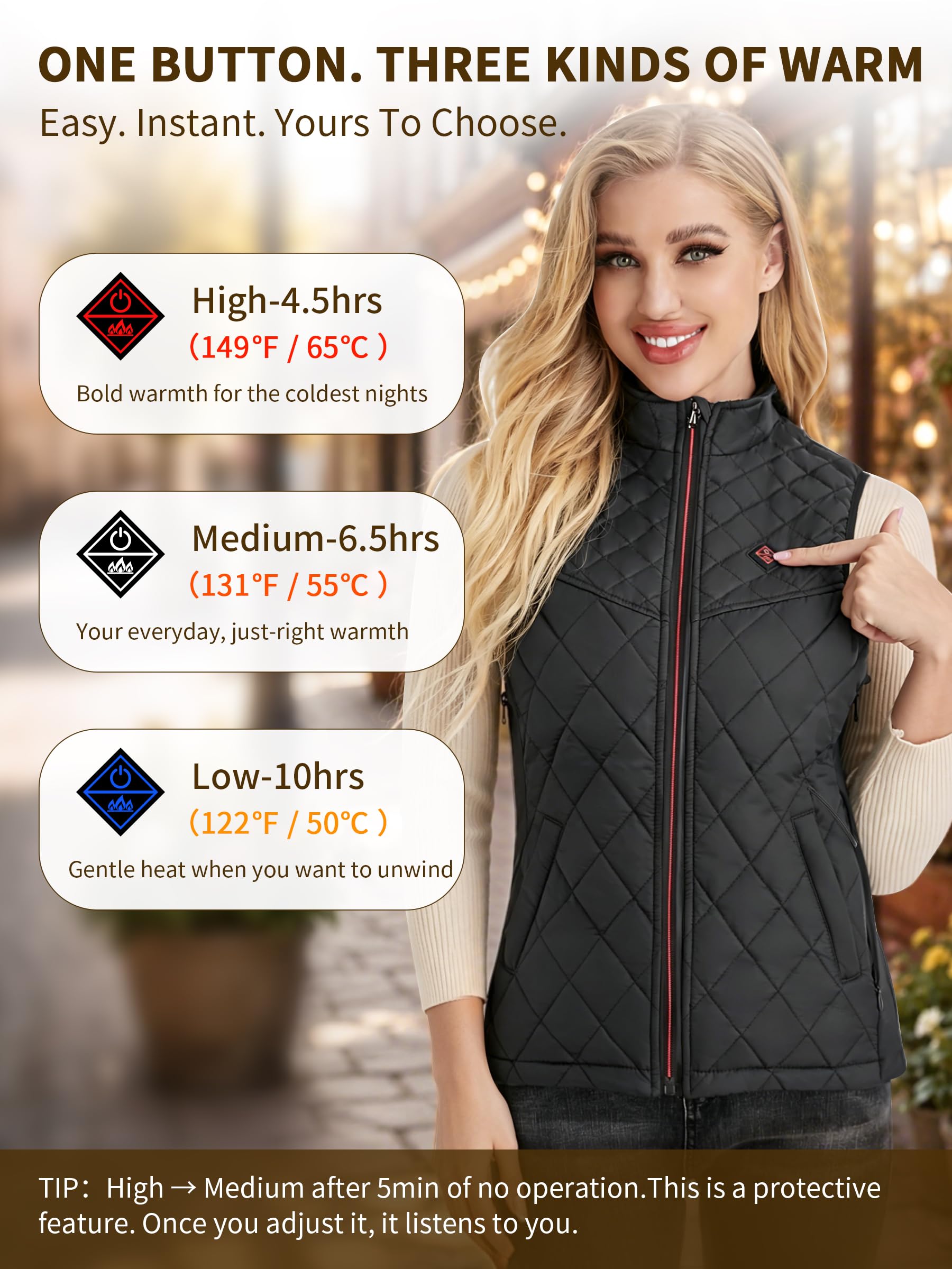 Gilet Riscaldato Donna con Batteria, Temperatura Regolabile Lavabile Gilet Riscaldante Giacca Riscaldabile Invernale per Caccia Moto Escursionismo e Campeggio