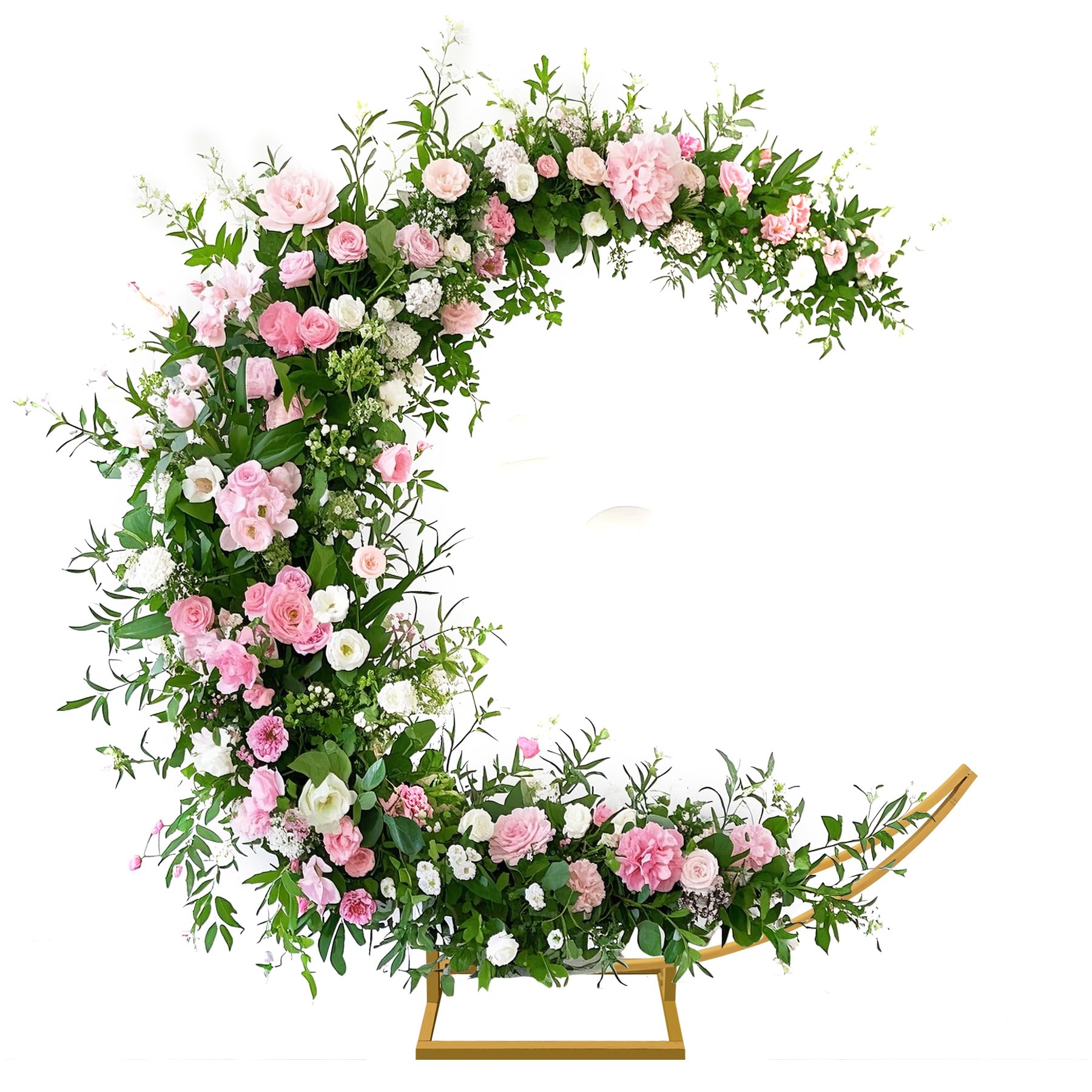 IKULE Moon Shape Wedding Metal Arch Backdrop Gold Flower Balloon Arbors Stand for Wedding Birthday Party, Graduation Decorations and Baby Shower