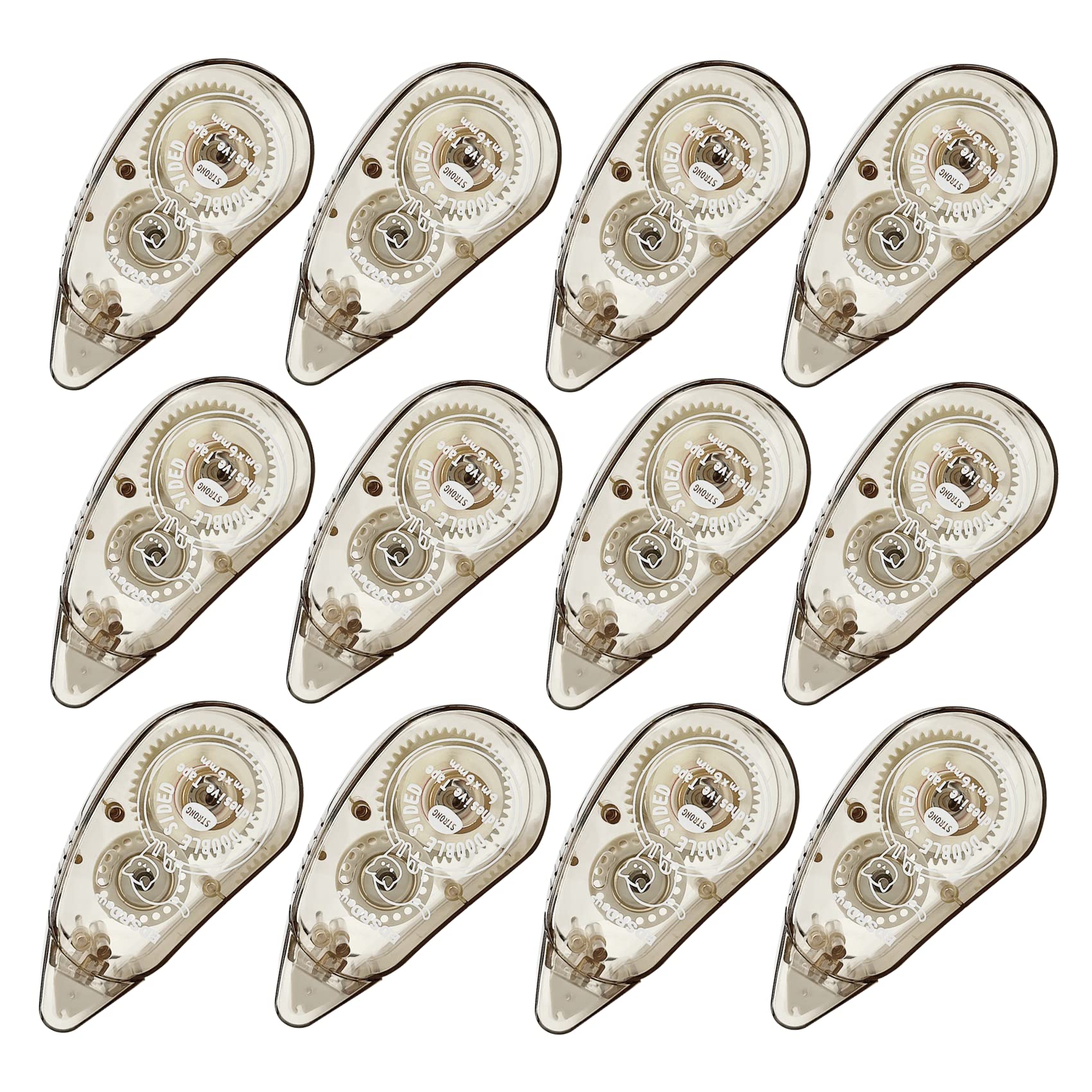 Total 12pcs Double-Sided Adhesive Tape Roller - Acid-Free & Archival-Safe, Permanent Double-Sided Adhesive Tape Dispenser for Crafts, Scrapbooking & Card Making - 6m X 6mm (Coffee)