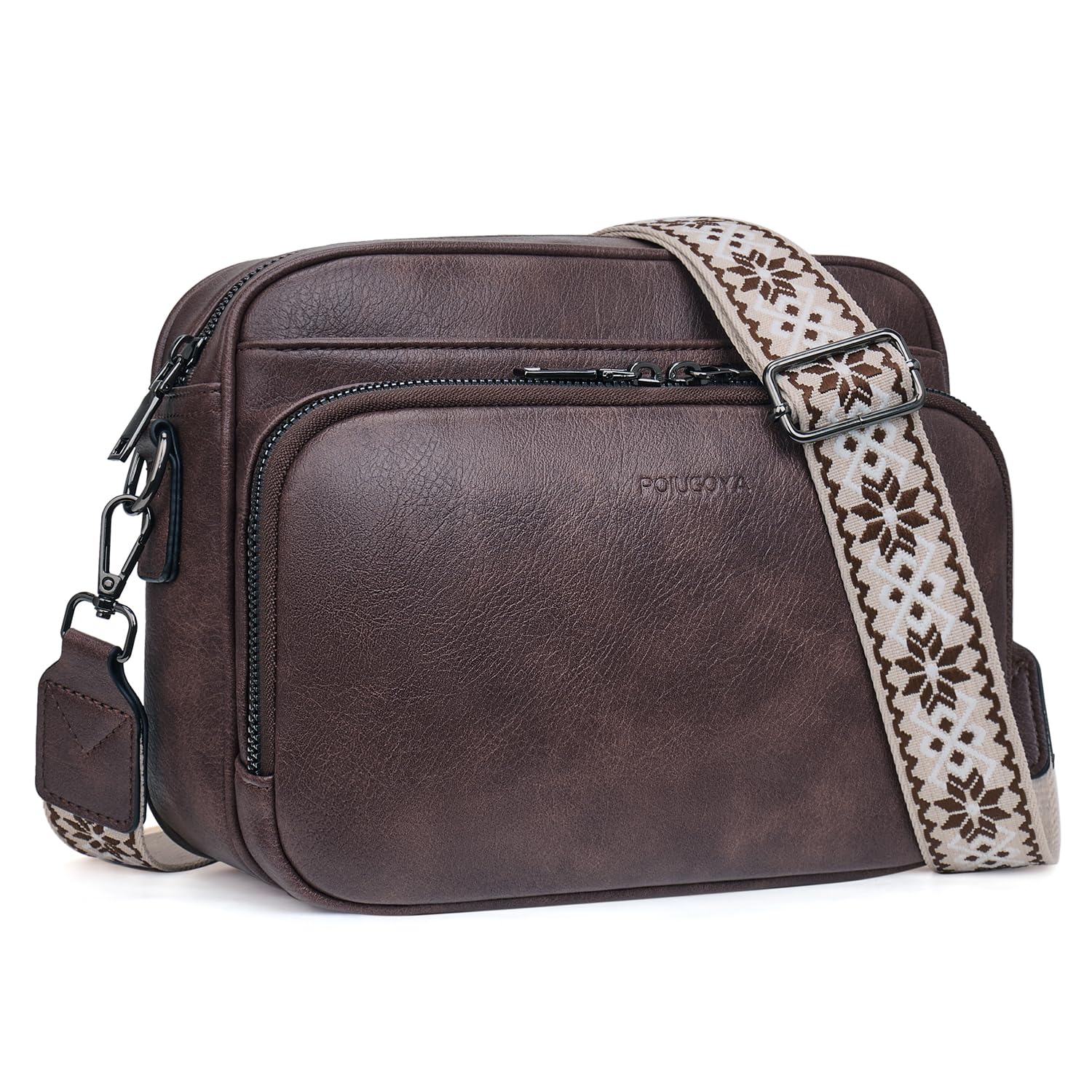 POIUGOYA Leather Crossbody Bag for Women Travel Purse Built-In RFID Wallet