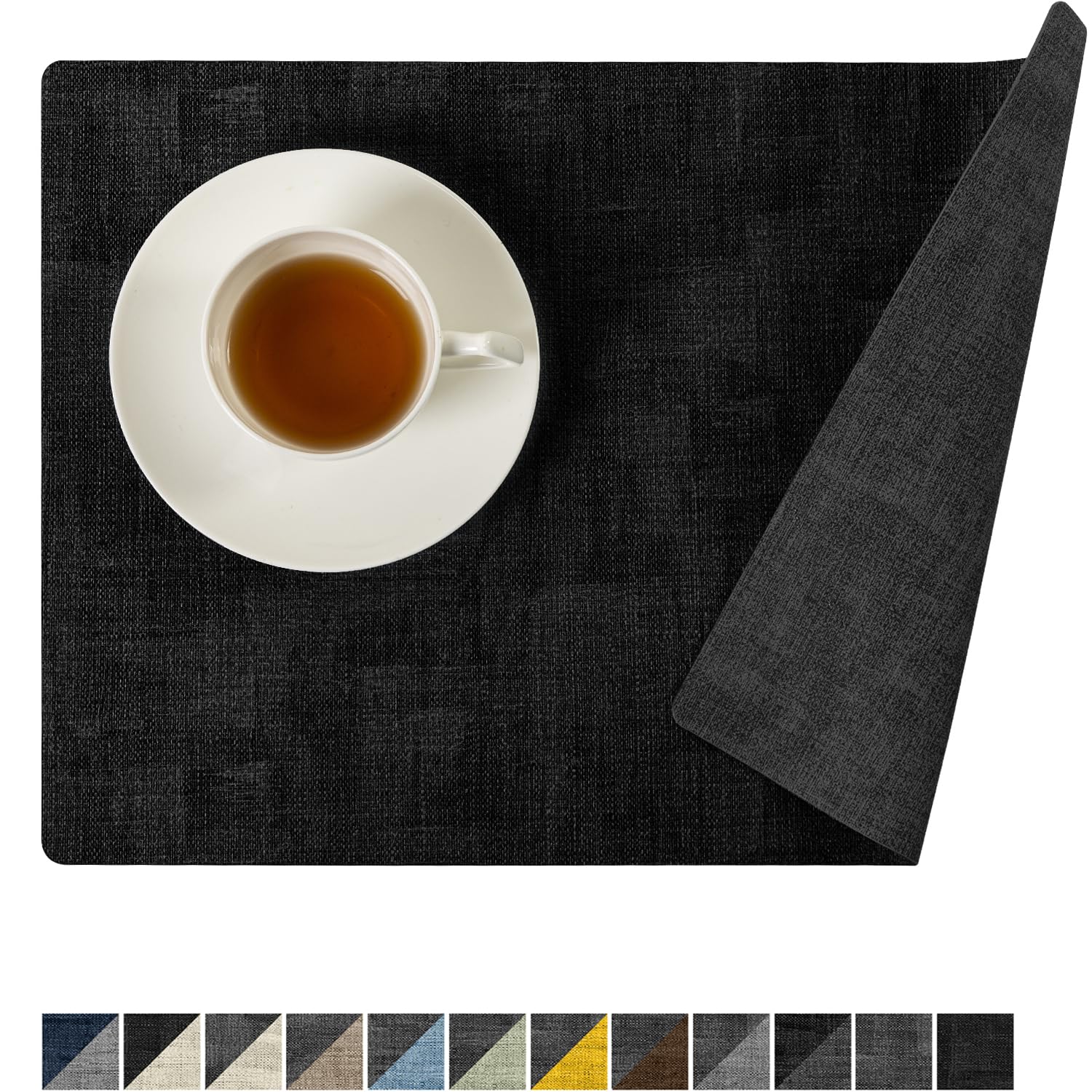 Romanstile Vinyl Placemats Set of 6-12x17 Inch, Reversible Waterproof Washable Non Slip Table Mats, Faux Leather Heat Resistant Wipeable Table