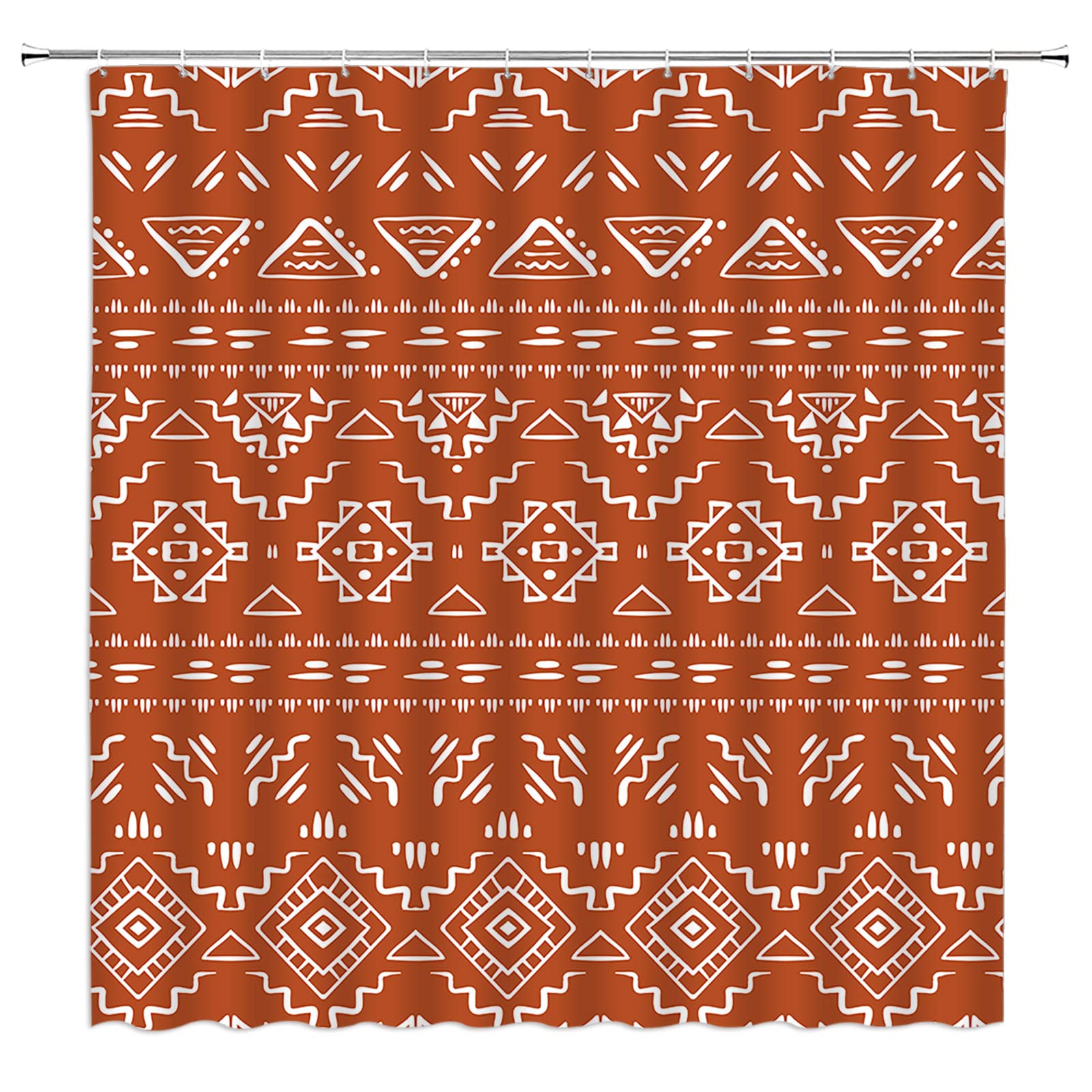 ABONAN Boho Geometric Shower Curtain Orange Modern Farmhouse Tribal Retro Western Aztec Abstract Mid Century Art Fabric Bathroom Curtains Decor Set