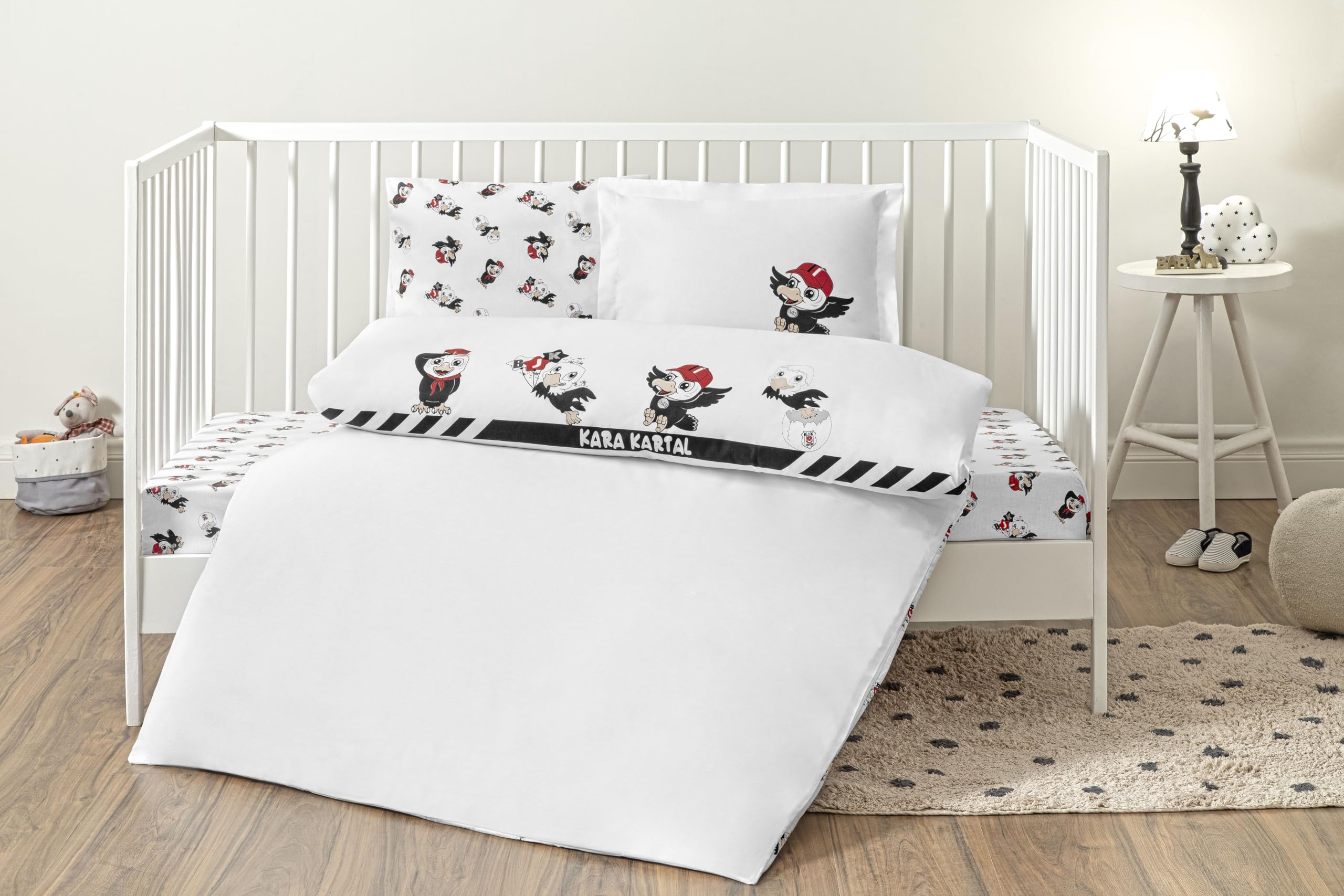 TAÇ Beşiktaş Stripe Standart Pamuk Nevresim Takımı, Siyah, Beyaz, Bebek