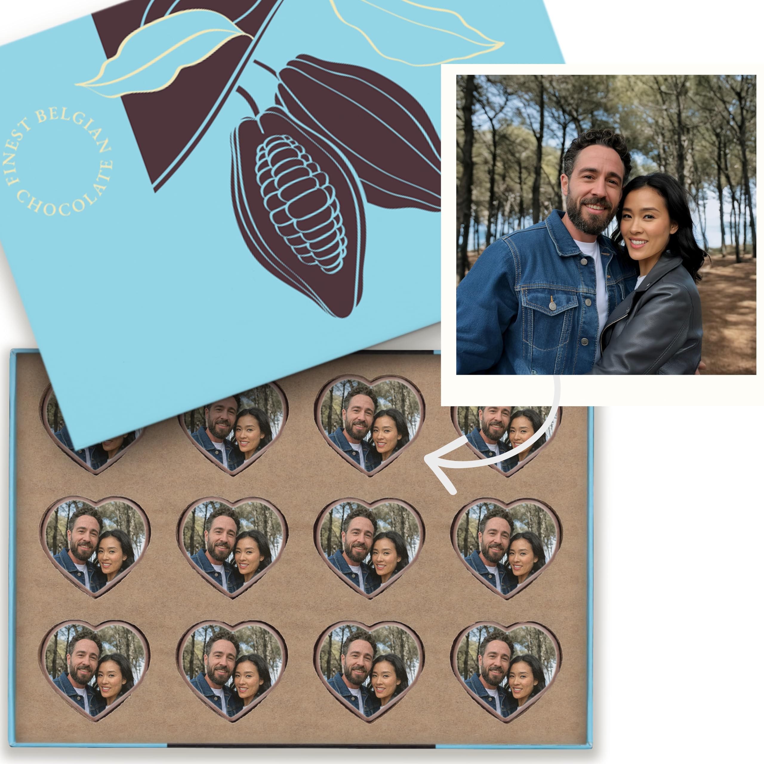 Pralinen mit Foto in Geschenkbox - Personalisierte Herzform Pralinen mit deinem Lieblingsfoto (36 Stück)