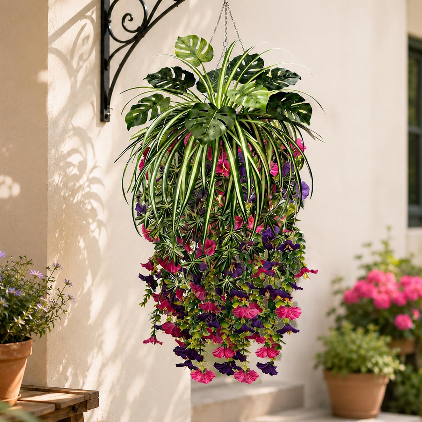 ATAVSADN Artificial Flowers Artificial Plants Hanging for Outdoors, UV Resistant Faux Flowers Fake Greenery, for Porch, Patio, Balcony And Garden Decor 1Pack,One Size