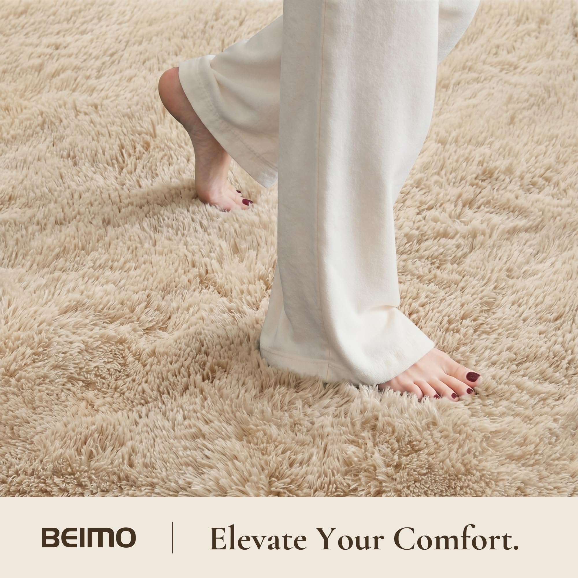 BEIMO Hochflor Teppich Flauschig Beige Teppich Wohnzimmer 160x230 Teppiche Schlafzimmer Anti-Rutsch Bettvorleger Teppiche Weich rutschfest für Kinderzimmer