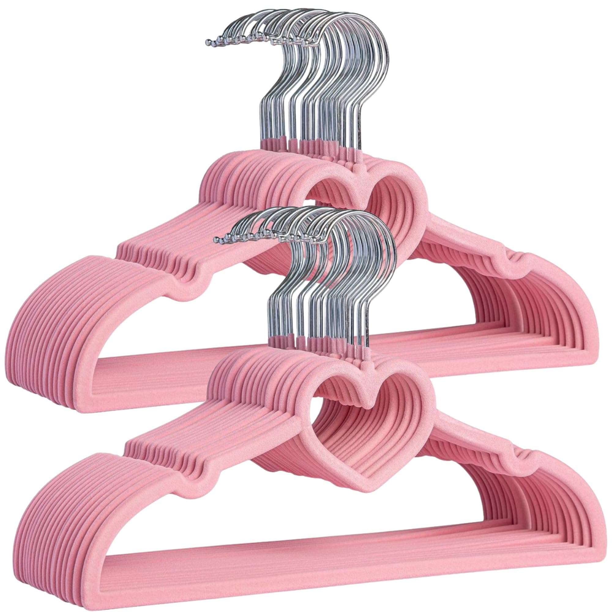Zargun Velvet Baby Hangers, Nursery Coat Clothing Hangers for Babies, Infant, Toddlers and Kids, Unisex for Boys or Girls, Ultra-Slim Space Saving for Nursery Closet Organisation (Heart Pink)