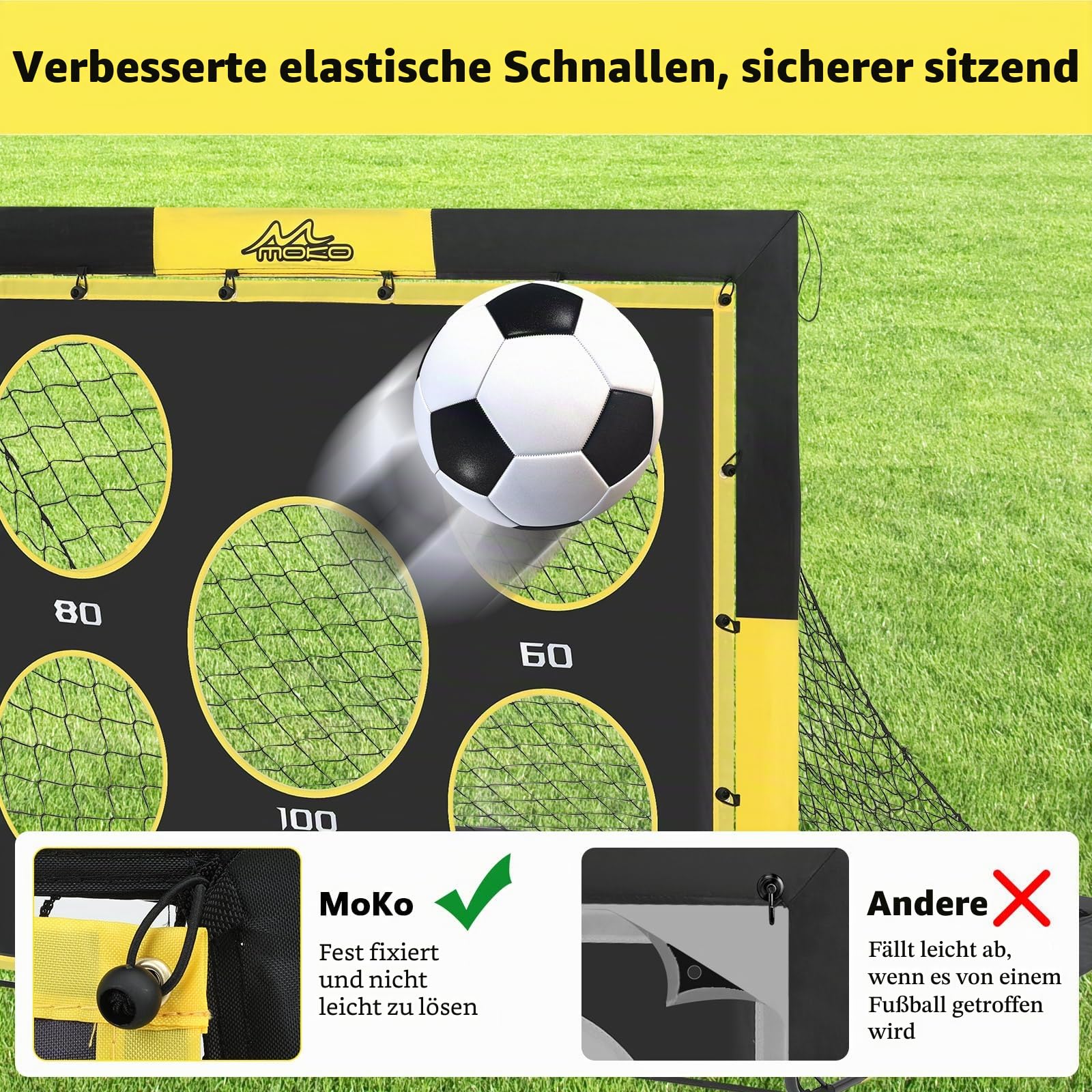 MoKo Fußballtore für den Garten, Großes Pop-up-Tornetz mit Zieltafel, Tragbare Fußballtrainingsausrüstung für Kinder zum Üben, Outdoor-Sportspiel