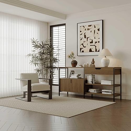 Miniatura 3 de Gabinete de almacenamiento moderno industrial, consola de soporte de TV con estantes, aparador de madera y marco de metal con cajón, muebles de sala