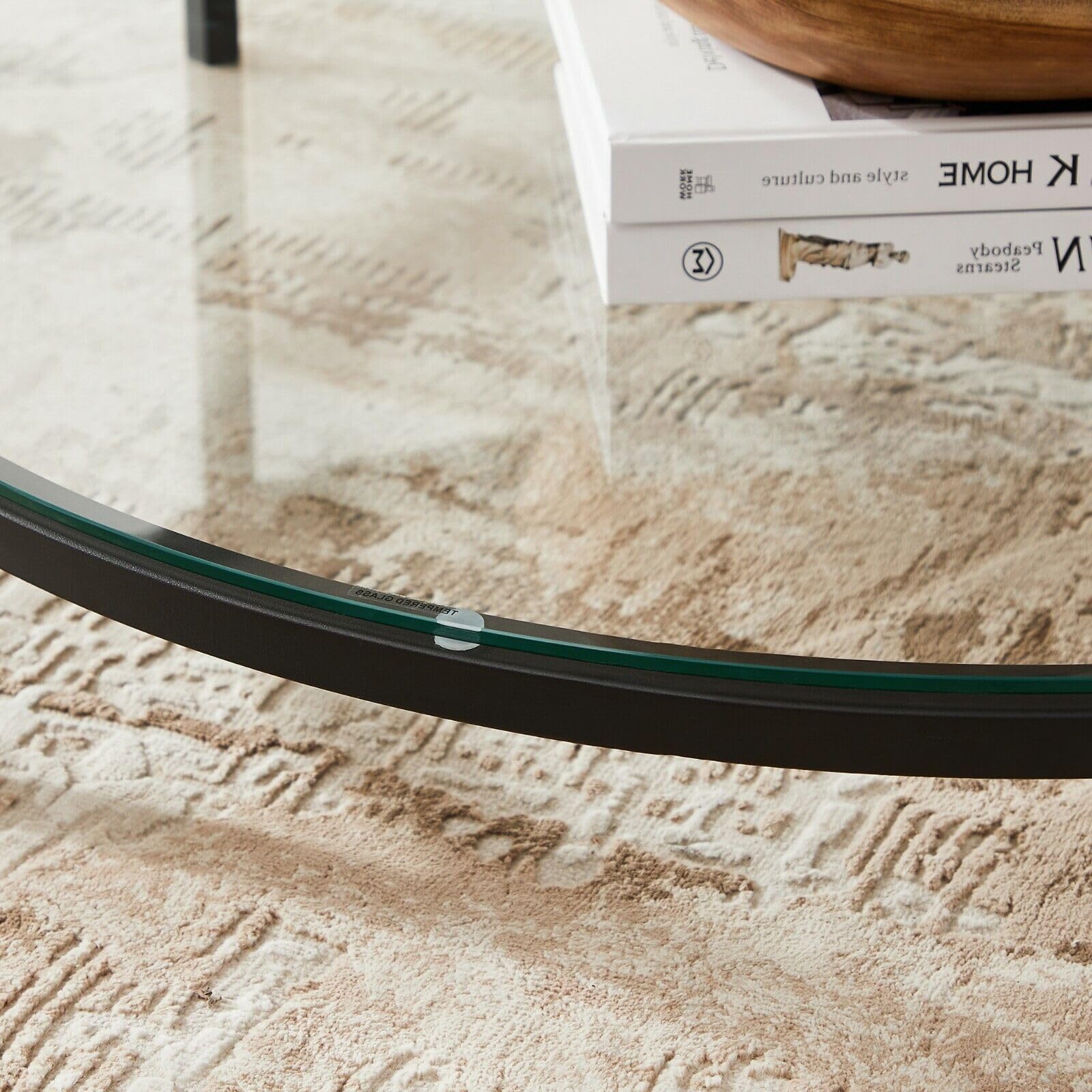 VASAGLE Tavolino da Salotto Rotondo, Tavolino da Caffè Tavolo con Piano Effetto Marmo, Ripiano in Vetro Temperato, Montaggio Facile, Moderno, Soggiorno, Bianco Marmo e Nero Inchiostro LCT071B13