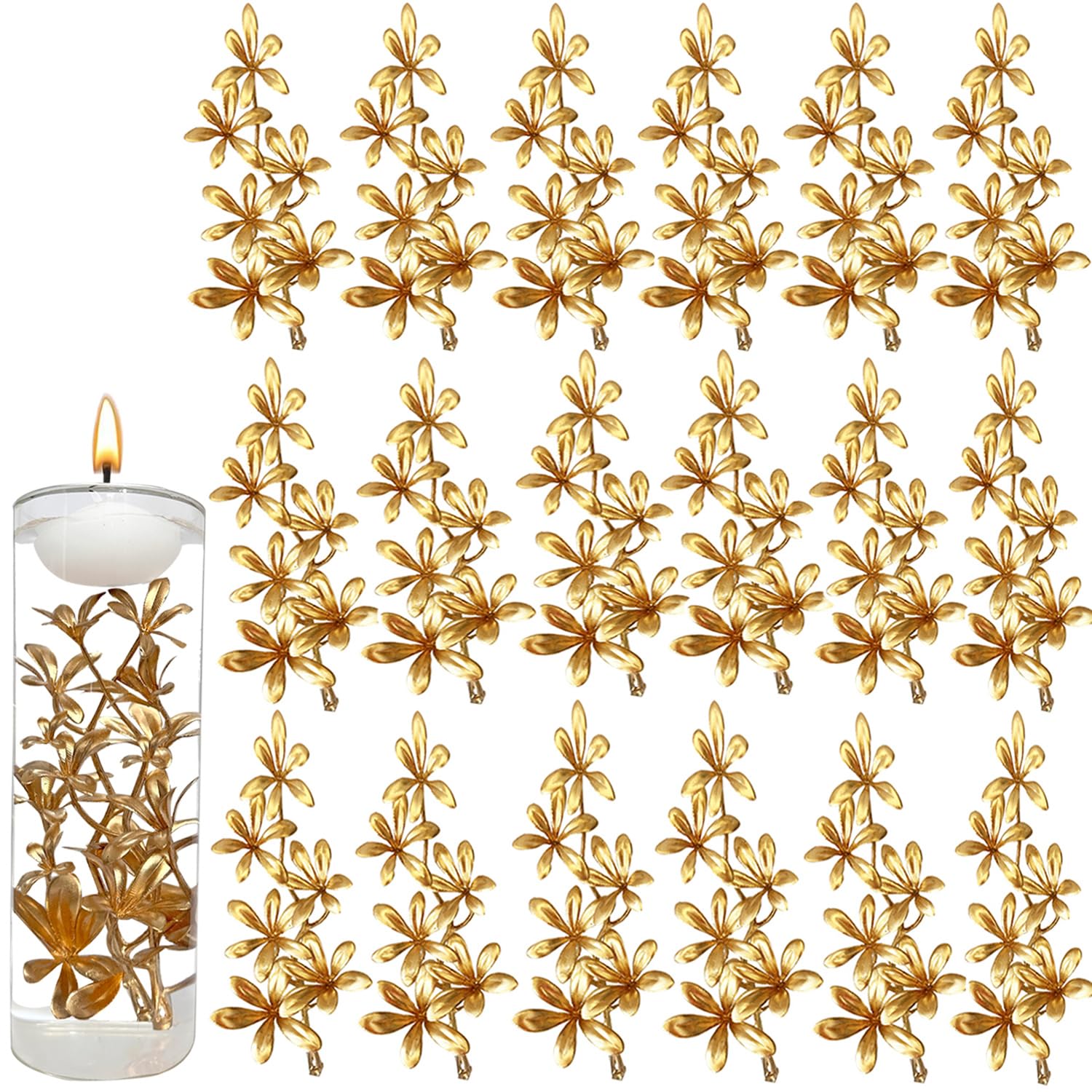 32 Pcs Artificial Flowers for Floating Candles, Gold Orchids Flower Vase Filler Floating Flowers for Centerpieces, Faux Flower Vase Fillers for Wedding Table Party Home Decorartion Restaurant Decor