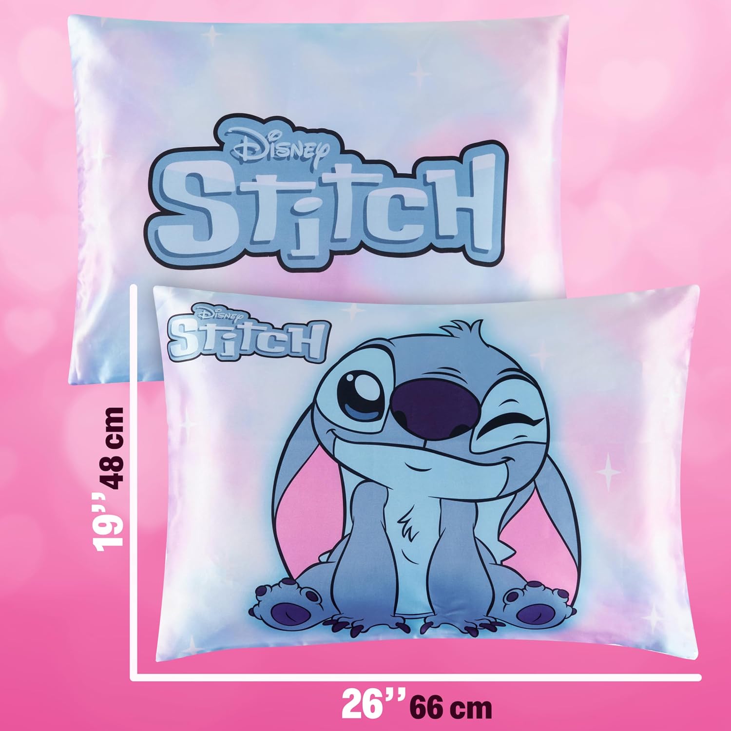 Get Trend Disney Stitch Silky Satin Pillowcase 19x26in, Officially Licensed Smooth Soft Glossy Zipped Pillow Covers for Hair and Skin Beauty, Gifts for Girls, Teens (Multi Stitch)