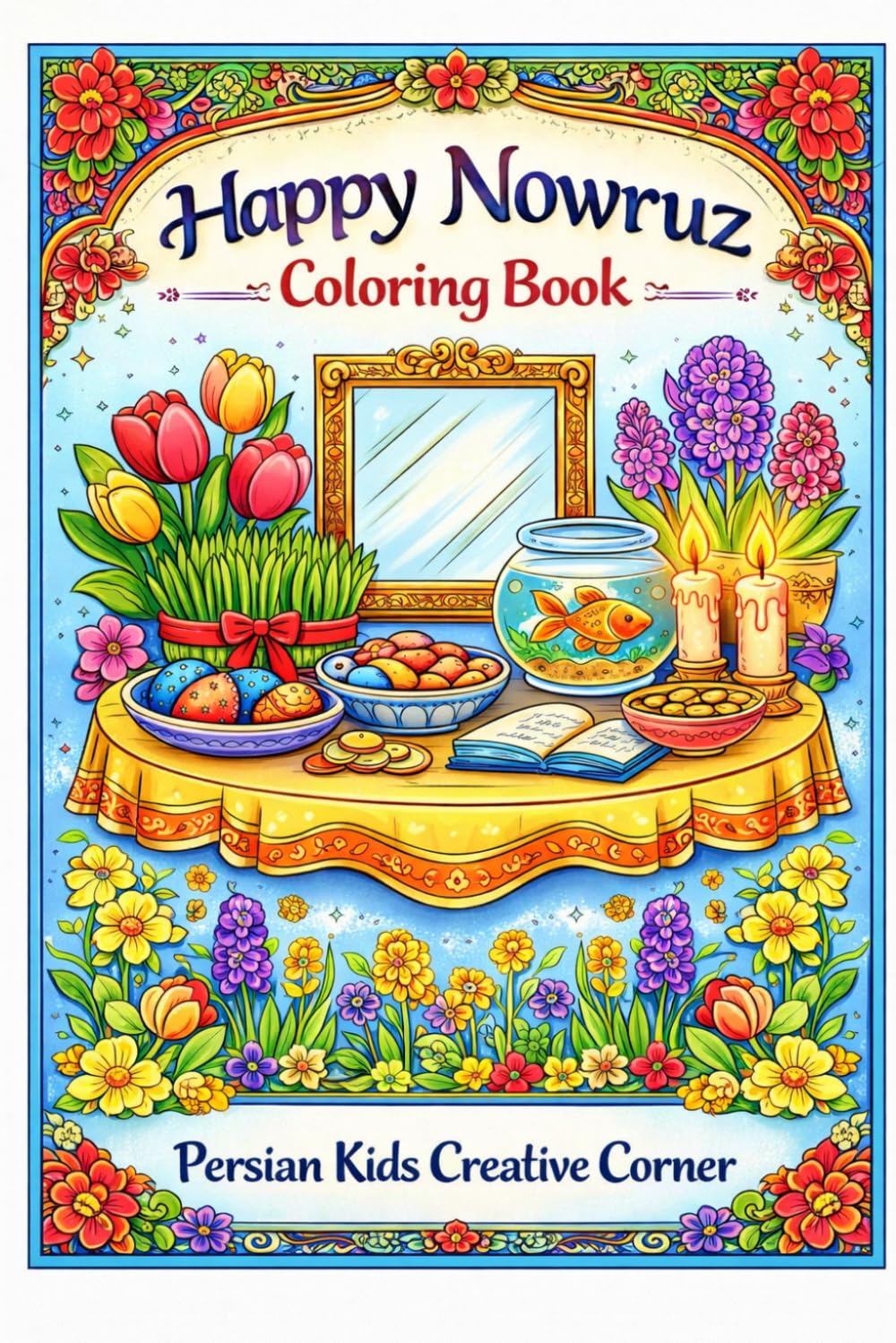 Happy Nowruz Coloring Book: Persian New Year Fun for Kids – Haft-Seen, Spring Flowers, Goldfish & Eggs: Educational & Fun Activities for Children Ages ... Mazes, Word Games & Creative Learning