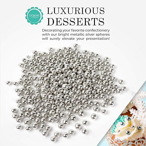 Miniatura 3 de O'Creme Suministros de decoración de pasteles de grageas plateadas para panaderos galletas, cupcakes y glaseados, decoración de chispas de esfera