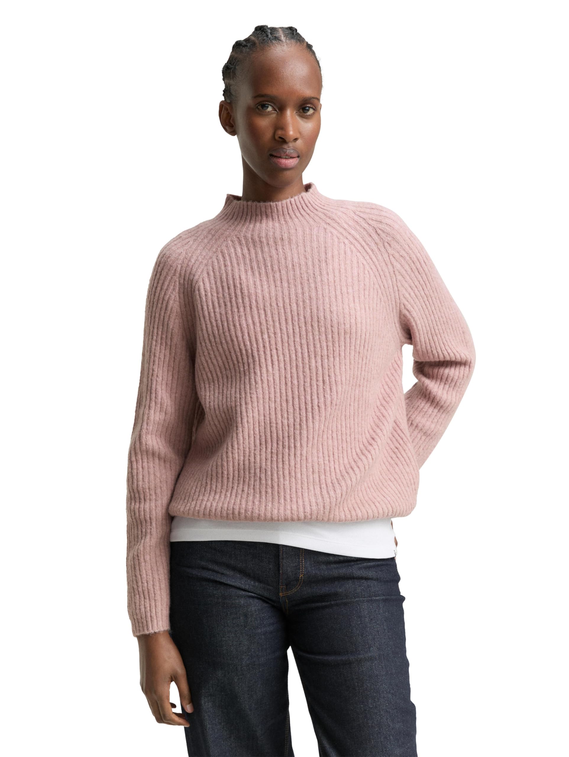 Tom Tailor Denim Damen Relaxed Fit Strickpullover mit Stehkragen