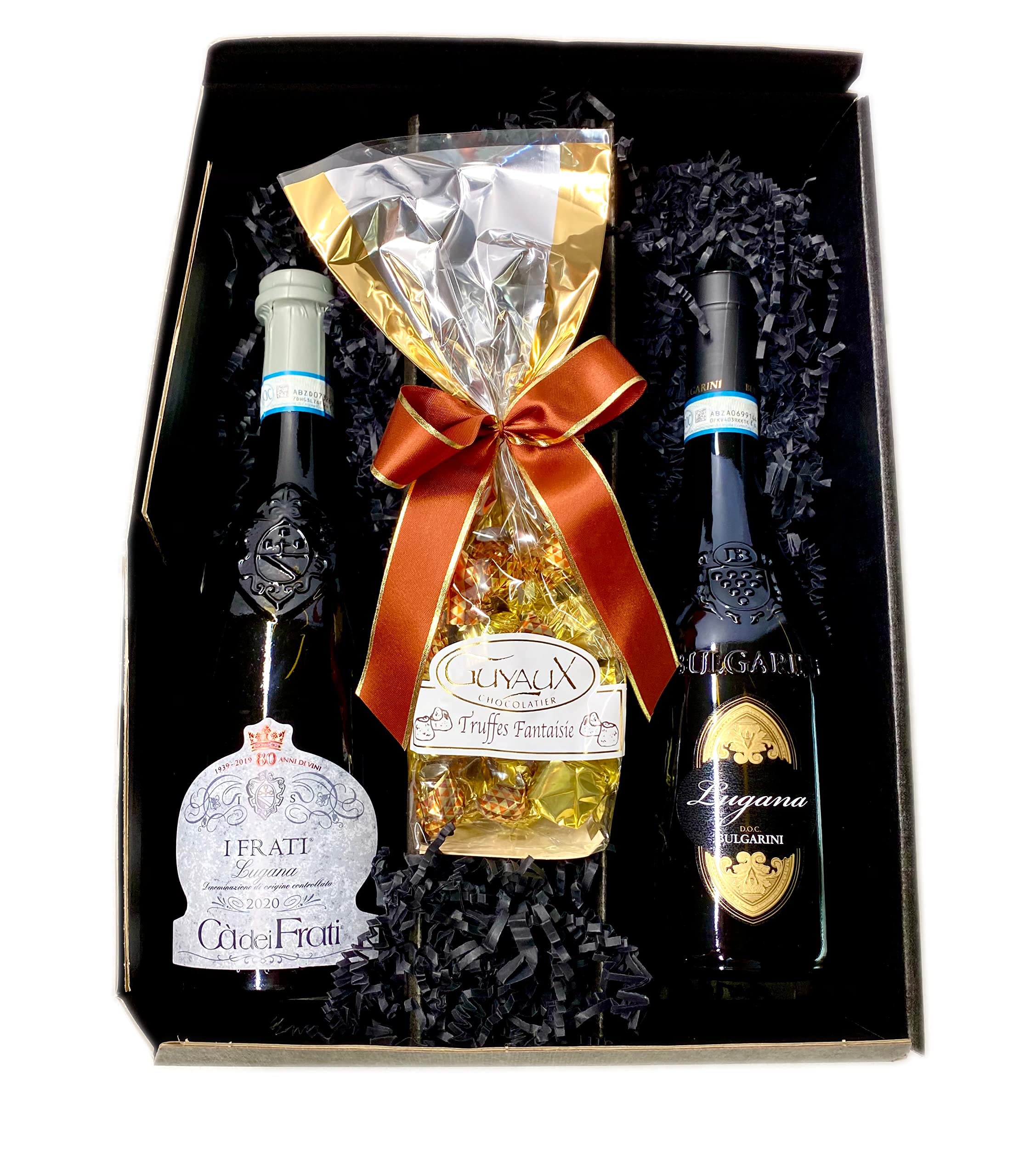 Geschenkset Lugana, Weißwein aus Italien, mit Schokoladentrüffeln in schöner Präsentverpackung