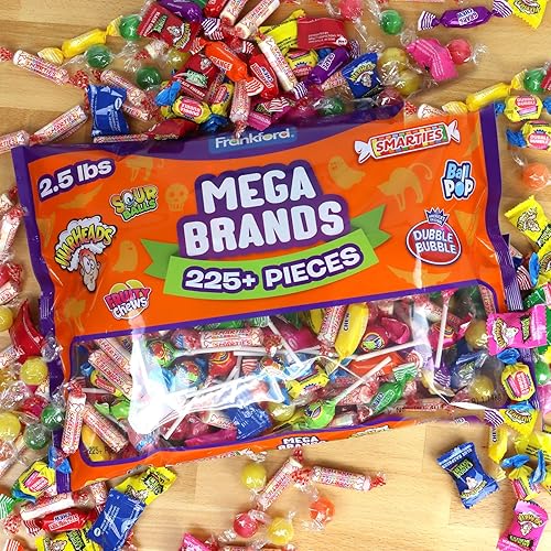 Frankford Candy Mega Brands - Mezcla de dulces de Halloween a granel, incluyendo ojivas, masticables afrutados, bolas ácidas, paletas, chicle Dubble