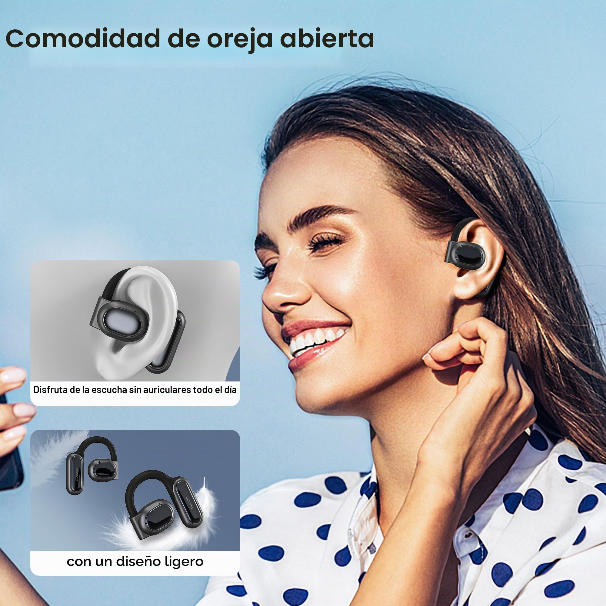 DACOM Auriculares Deportivos Bluetooth 5.3, ENC Inalámbricos Abiertos, 45H Tiempo de Reproducción, a Prueba de Sudor Con 2 Micrófonos para Ciclismo (Negro)