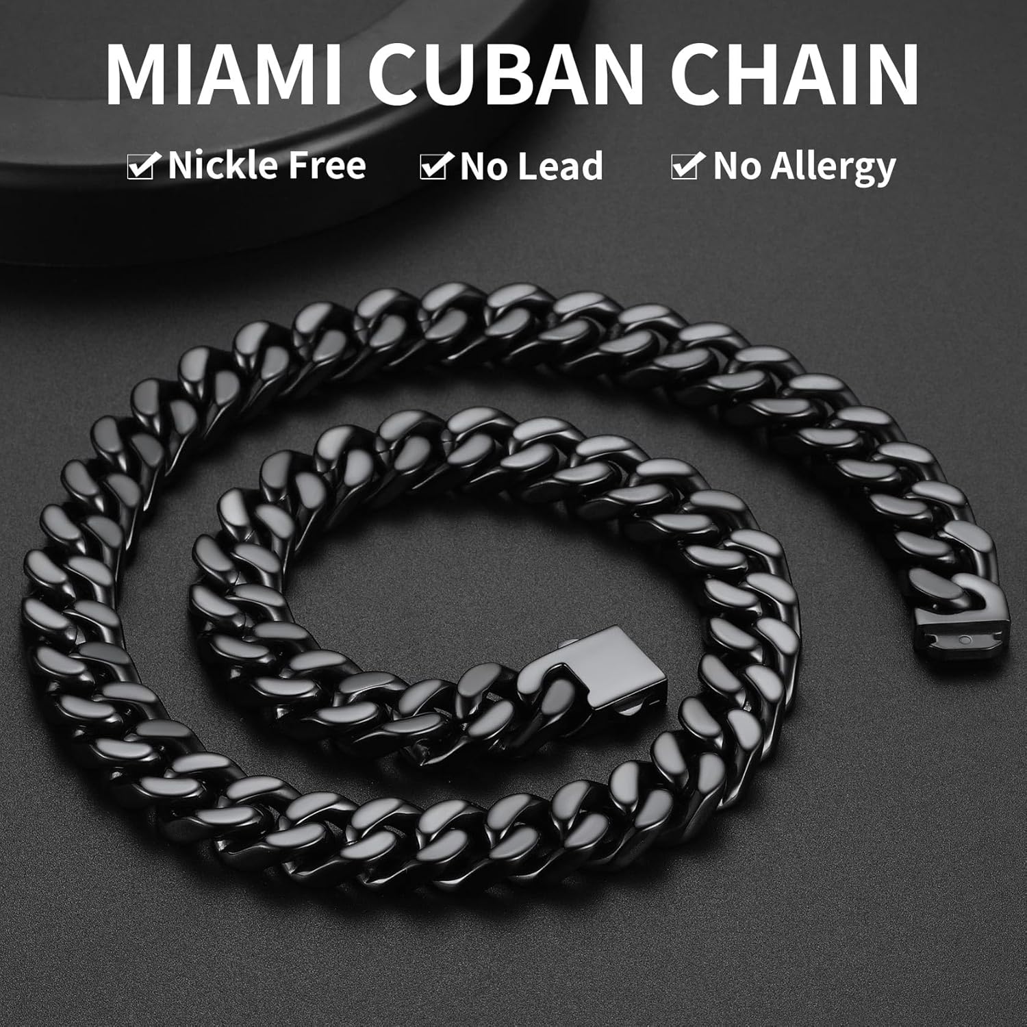 ChainsHouse Stainless Steel Mens Cuban Link Chain, Black/ 18K Gold Plated Miami Cuban Chain Necklace, 5mm/7mm/9mm/12mm/14mm Width, No Tarnish& Durable Hip Hop Mens Jewelry, 18"-30", Send Gift Box - Image 2