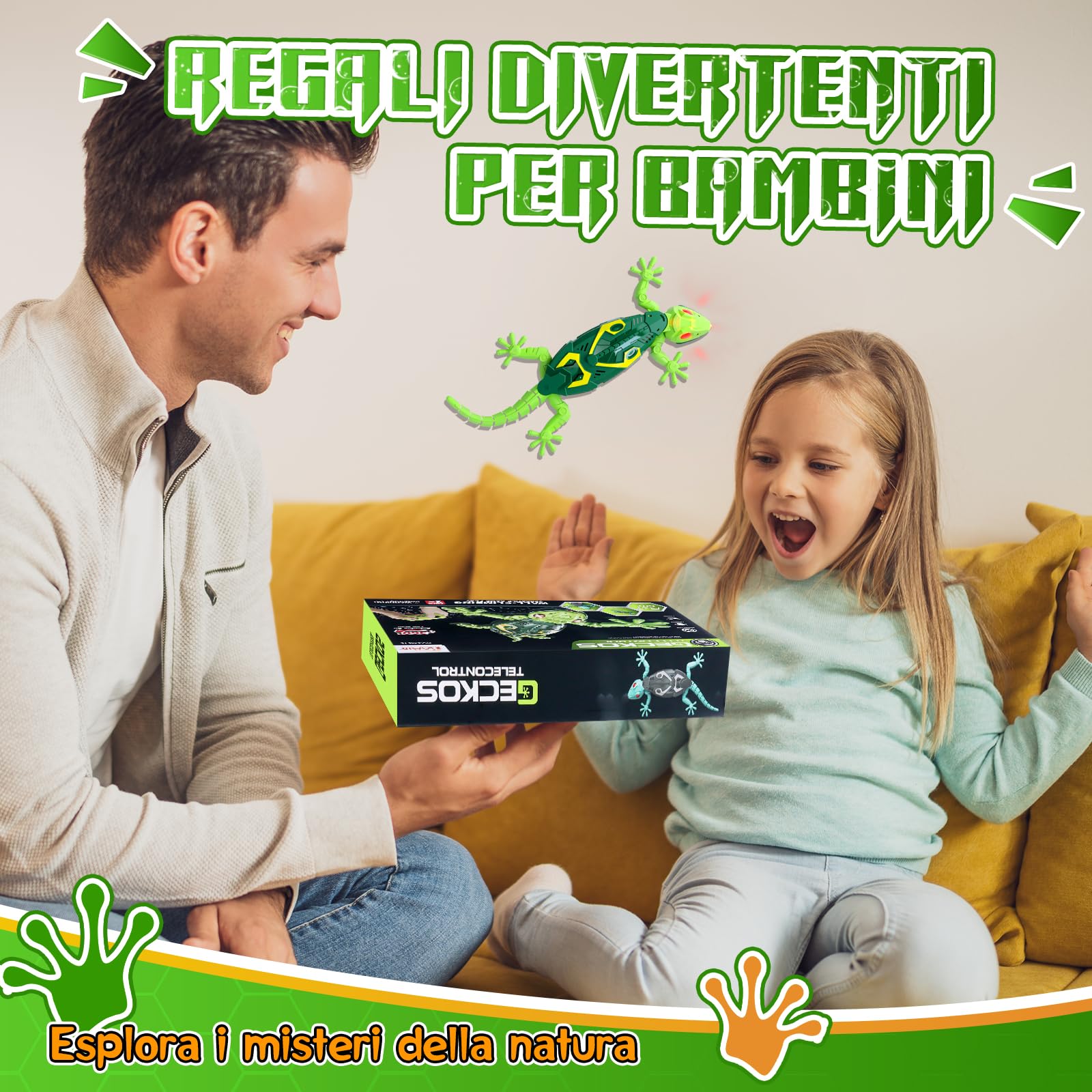 Charmofun Geco Telecomandato, Lucertola Telecomandata con Occhi a Led Luminosi, Movimenti Realistici, Direzione Regolabile, Regali Giocattoli interattiviper para Bambini 4 5 6 7 8+ Anni (Verde)