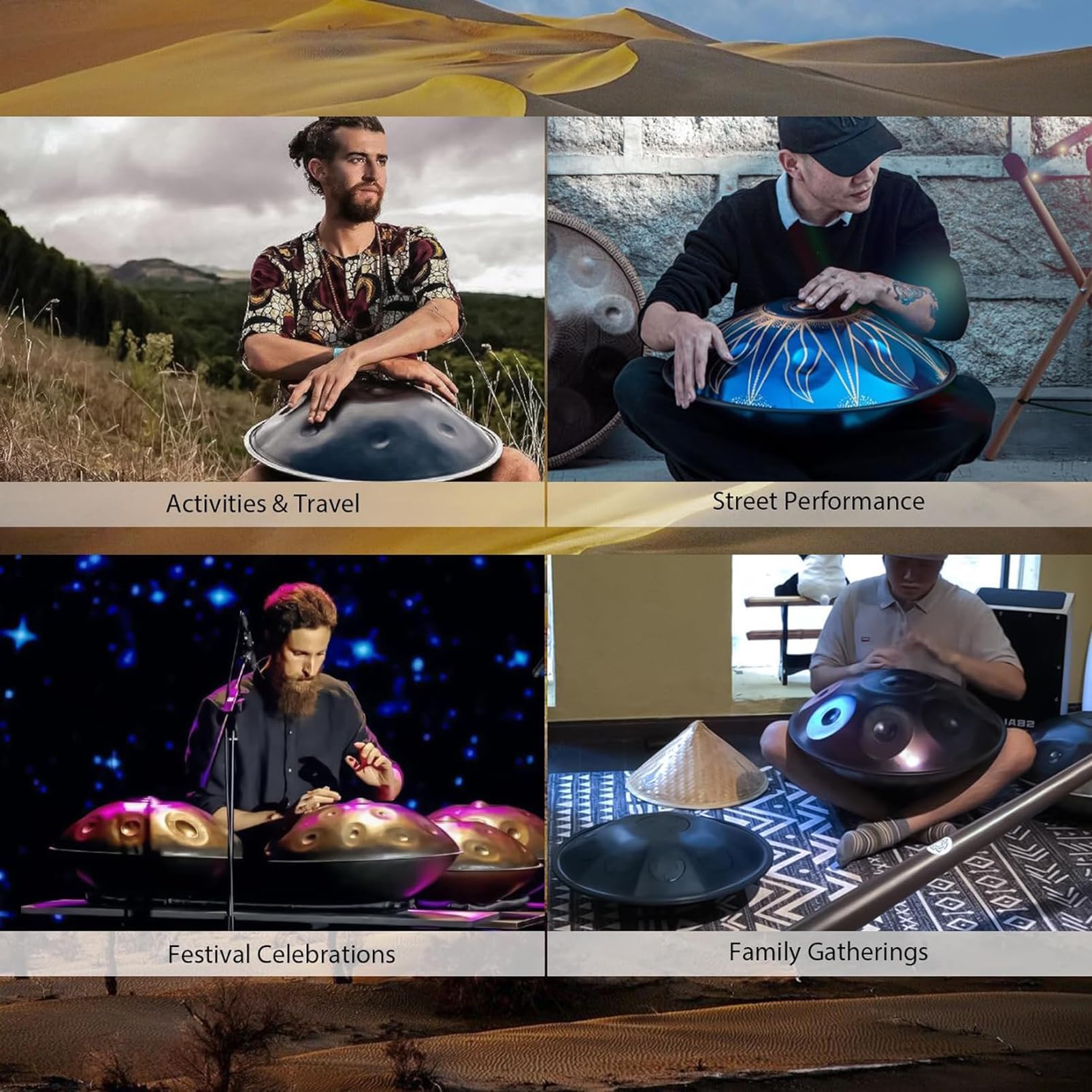 Handpan 9 tonów 440 Hz, 56 cm instrument ręczny dla początkujących, ręcznie robiony instrument harmoniczny D-moll, idealny do uzdrawiania dźwiękiem, osobistej medytacji, jogi, ze stojakiem na rękę,