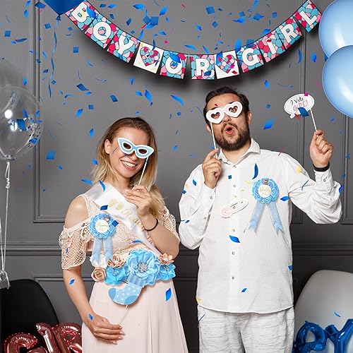 Miniatura 7 de XINRUI Juego de bandas de maternidad floral para mamá y papá para ser ramillete, oso de peluche azul, banda para baby shower, cinturón de vientre de