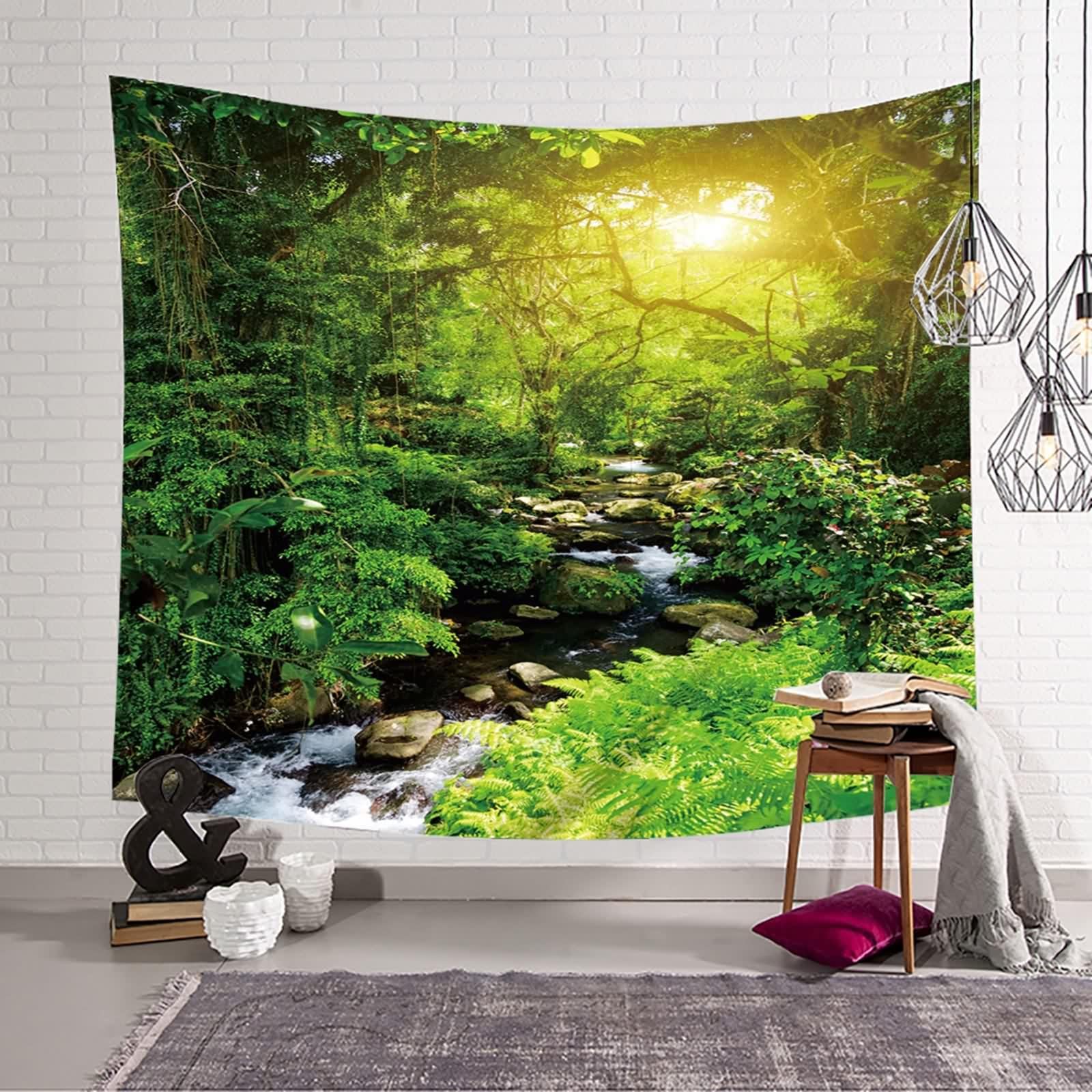 Forêt Tropicale Tapisserie Murale Tissu 130X150 3D Tapisserie Murale Paysage Nature, Tapisserie Decoration Murale Art Deco Petit Grand Pour Chambre Enfants Salon Dortoir,E12