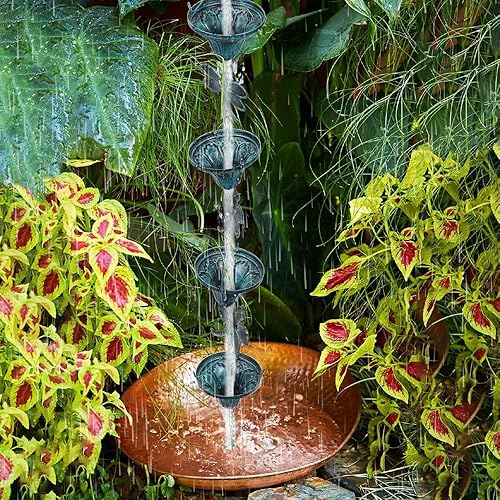 Miniatura 4 de Vindar Cadena de lluvia de libélula de hierro retro de 8.5 pies para canalones, bajantes de canalones, Uutside, color azul cielo antiguo, 10 tazas